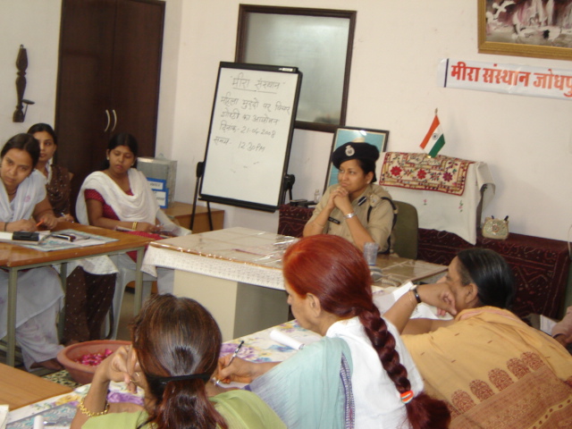 Women in a counselling conversation with Meera Sansthan team